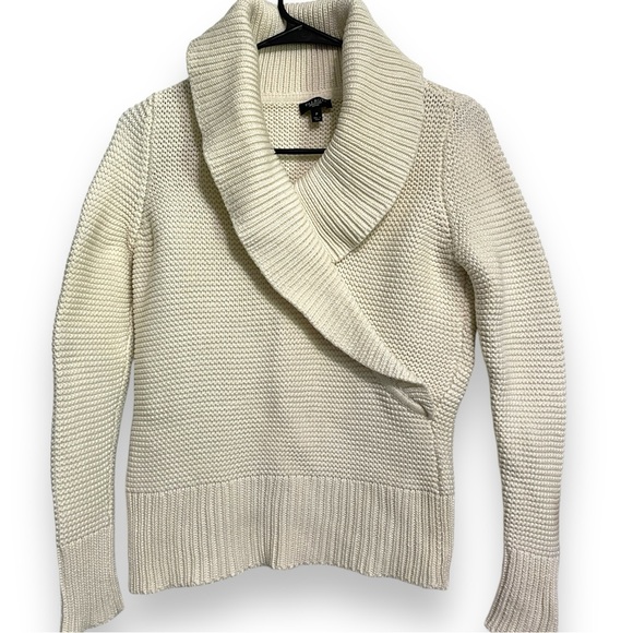 Talbots Ivory Cream Thick Shawl Neck Waffle Knit Pullover V-Neck Sweater Size PP - Picture 4 of 8